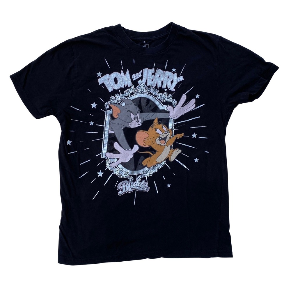 Tom and Jerry Classic Buddies T Shirt Women's L Licensed Merchandise Black Y2K‎